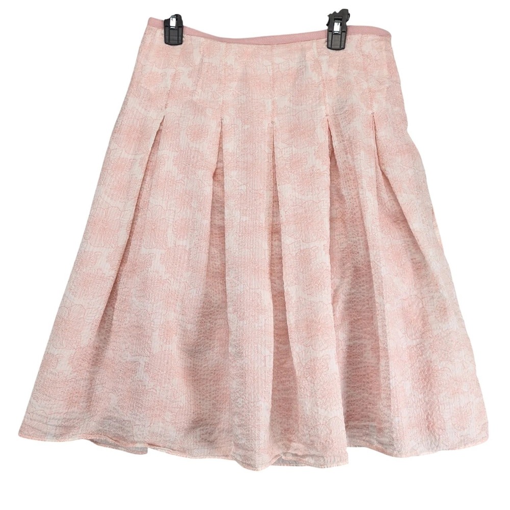 Liz Claiborne Textured Cotton Skirt Size 8 Knee-Length Pleated Pink Floral Lined